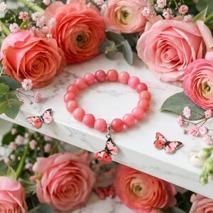 Pink Quartz Bracelet With Butterfly Charm